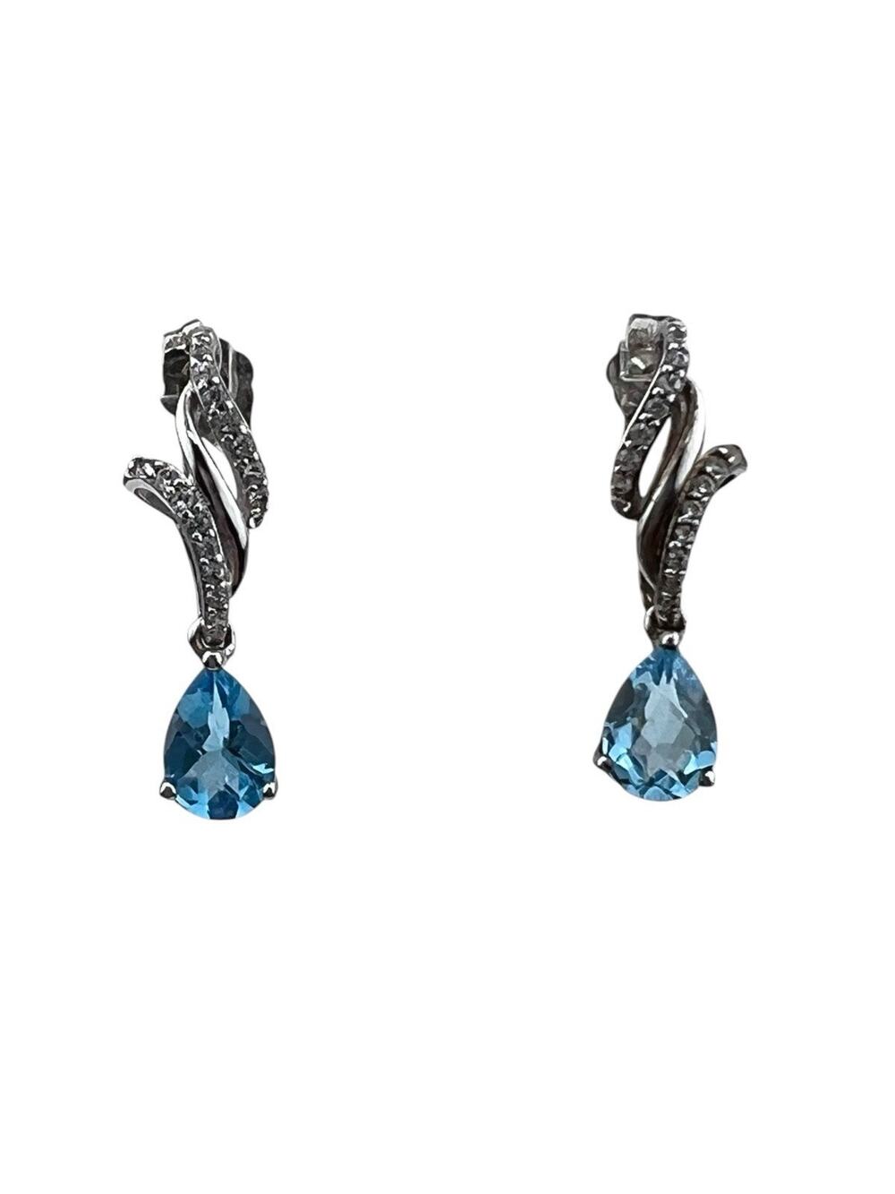 PM Sterling Silver Pierced Earrings Topaz Drop
